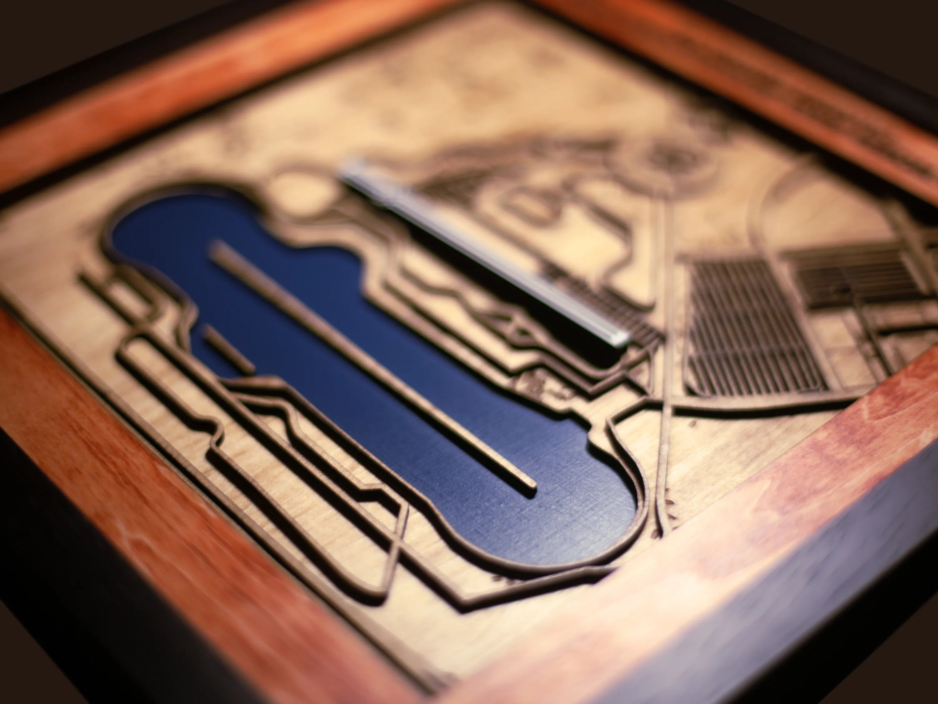 Handcrafted F1 Racing Circuits wooden wall art displayed in a modern living room.