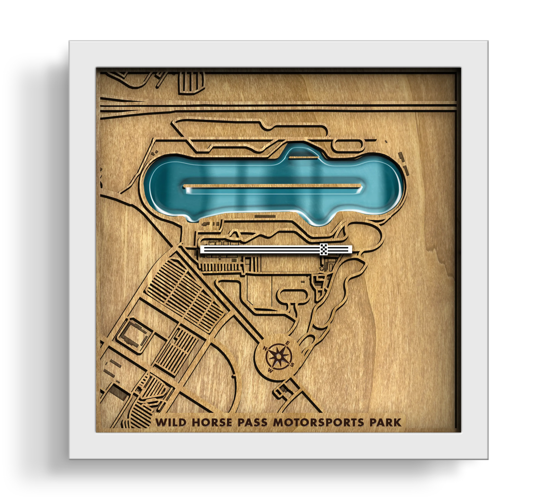 Custom Hiking Trail wooden wall art shown in 8_8, 12_12 and 15_15 inch sizes with black and white frames and epoxy resin