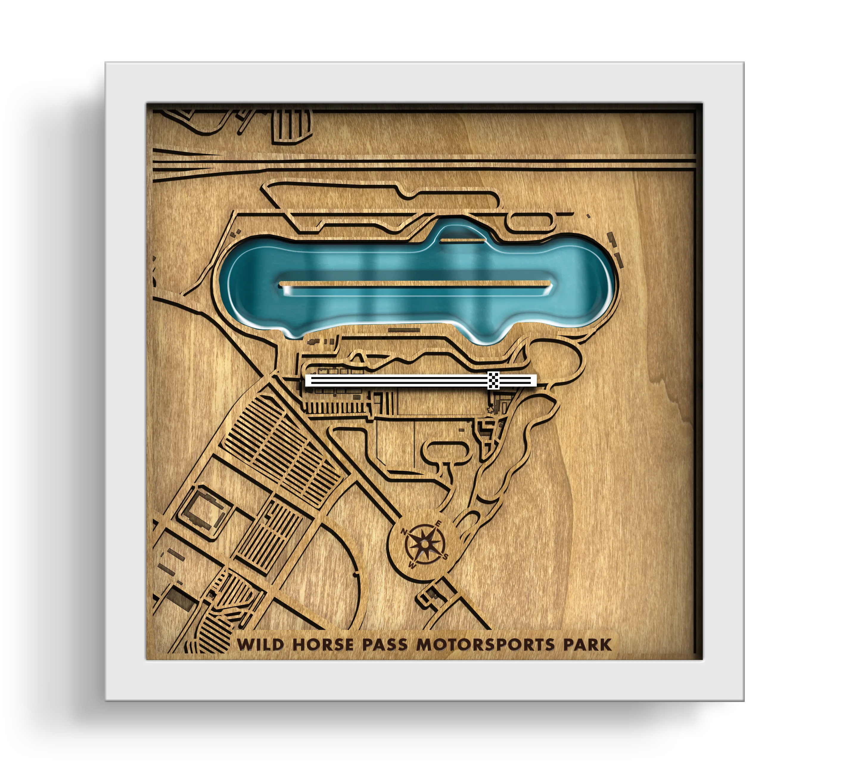 Custom Hiking Trail wooden wall art shown in 8_8, 12_12 and 15_15 inch sizes with black and white frames and epoxy resin